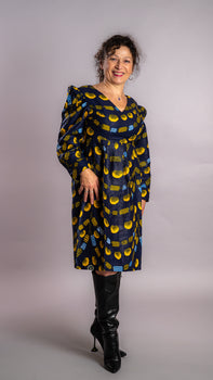 Robe en Wax 100% coton Jaune et violet Ngoné